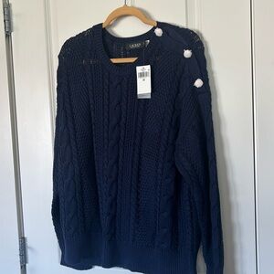 NWT Ralph Lauren Sweater.  Blue.  3x.  The button still have paper on them.